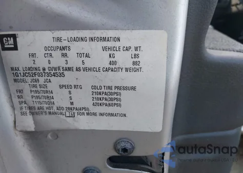 2003 Chevrolet Cavalier from USA, damaged, VIN 1G1JC52F037354535